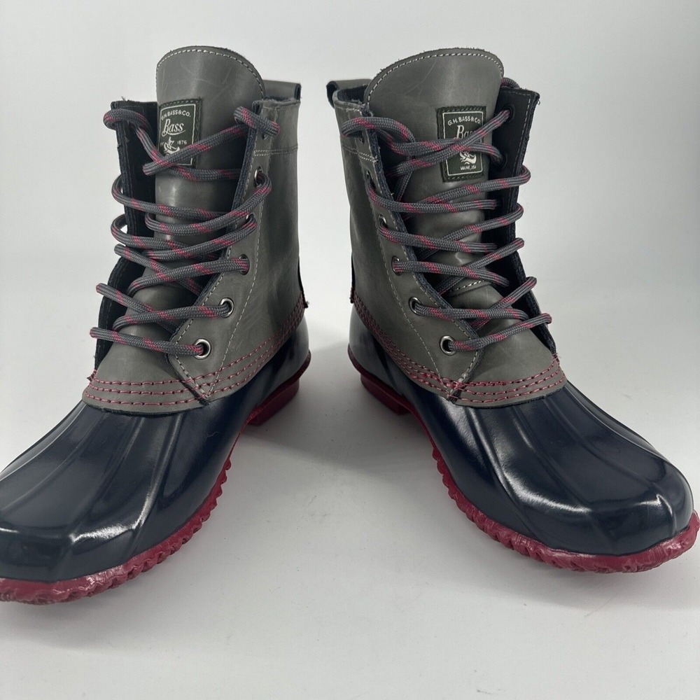 G.H. Bass Harlequin F16 Womens Size 6 Duck Boots Waterproof Gray Blue Lace Up